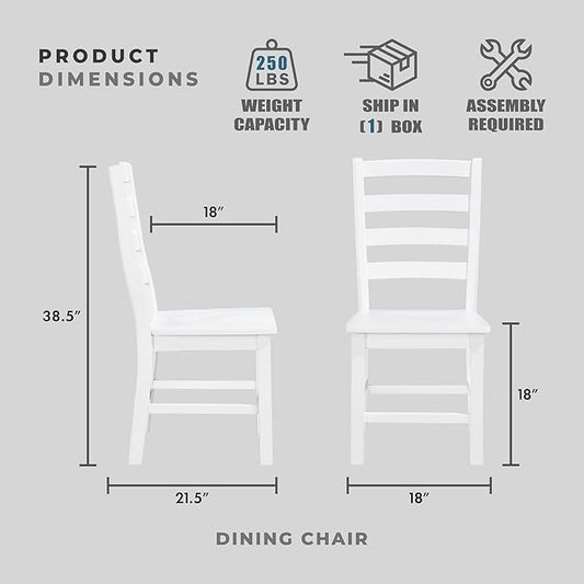 Lexicon Farmhouse Dining Chairs Set of 2, Kitchen Dining Chairs with Sturdy Solid Wood Frame, Legs, Footrest, High Ladder Back, Comfortable Classic Wooden Armless Side Seat, Easy Assembly, White