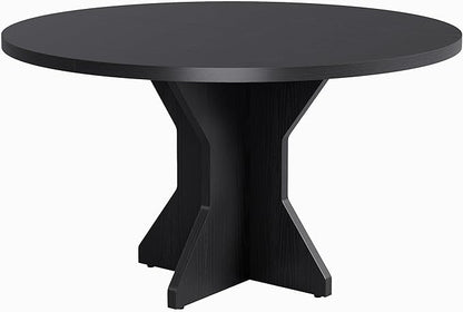 Garvee Round Dining Table for 4-6 People - 47" Circle Kitchen Dinner Table with Sturdy Pedestal Base, Small Spaces Dinning Room Furniture for Living Room, Kitchen, Apartment, Black