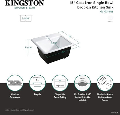 Gourmetier GCKTS15158 15X15 Single Bowl Top Mount Drop-In Kitchen Sink, White