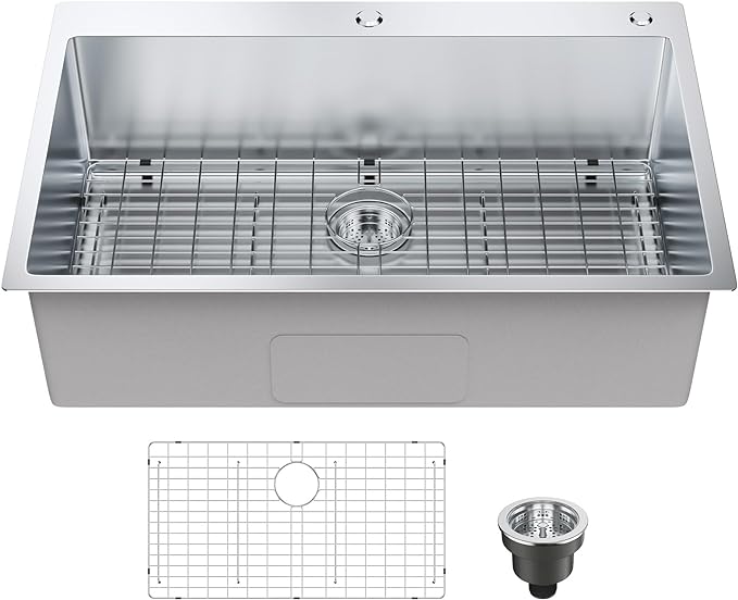 VEVOR 33" Kitchen Workstation, 304 Stainless Steel Top Mount, Built-in Single Bowl Farmhouse with Accessories, Home Dishwasher Sink, for RV, Prep Kitchen and Bar (Black) (Silver, 33IN)
