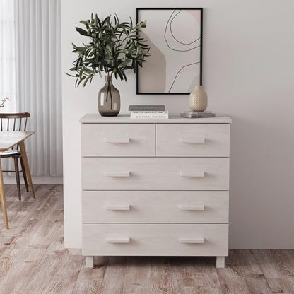 White Solid Pinewood Sideboard, Modern Buffet Cabinet with 5 Drawers, Sliding Doors, 15.7x31.1x31.5 Inch Storage for Living Room, Dining Room Kitchen Furnitur