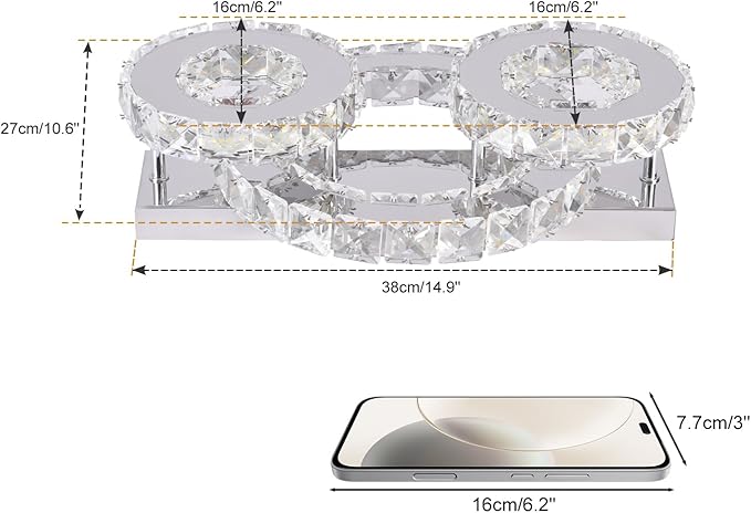 Dimmable Crystal Chandelier Modern Crystal Ceiling Light 3 Rings LED Flush Mount Celiling Light Fixture for Dining Room Bedroom Living Room