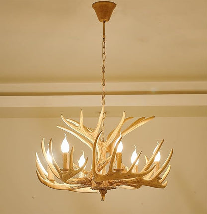 Rustic Antler Chandelier Lighting,Retro Deer Antler Chandelier 6 Light,E12 Base, Deer Horn Ceiling Pendant Light Fixtures for Home Hotel Store (6 lamp arms + 3 arms)