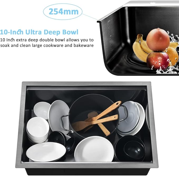 27 Inch Black Undermount Kitchen Sink Workstation-Bokaiya 27x19 Stainless Steel Undermount Sink 16 Gauge Deep Single Bowl Kitchen Sinks with Cutting Board