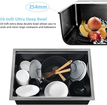 27 Inch Black Undermount Kitchen Sink Workstation-Bokaiya 27x19 Stainless Steel Undermount Sink 16 Gauge Deep Single Bowl Kitchen Sinks with Cutting Board