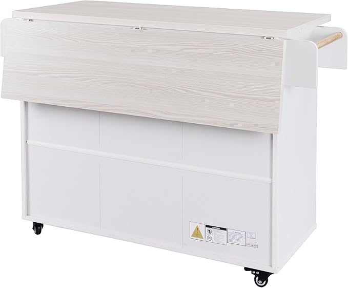Ball & Cast Kitchen Island with Trash Can Storage Cabinet,Kitchen Cart W/Drop Leaf,Spice Rack,Towel Rack and Drawers,Rolling Kitchen Islands on Wheels W/Adjustable Shelf for Dining Room,White Oak