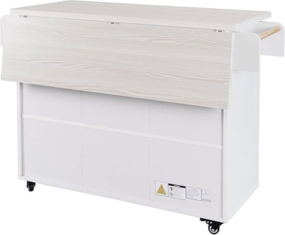 Ball & Cast Kitchen Island with Trash Can Storage Cabinet,Kitchen Cart W/Drop Leaf,Spice Rack,Towel Rack and Drawers,Rolling Kitchen Islands on Wheels W/Adjustable Shelf for Dining Room,White Oak