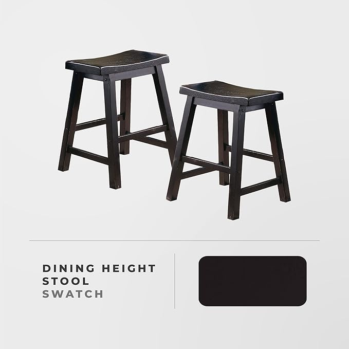 Lexicon Finnian Saddle Solid Wood Stool Set of 2 - Saddle Kitchen Stool Dining Height Stools for Dining, Armless Counter Chair Seating, Perfect Casual - 17.5" SH Black Sand