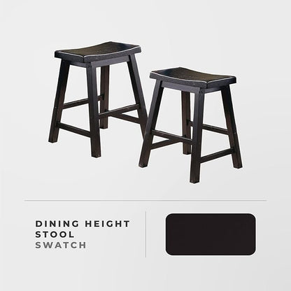 Lexicon Finnian Saddle Solid Wood Stool Set of 2 - Saddle Kitchen Stool Dining Height Stools for Dining, Armless Counter Chair Seating, Perfect Casual - 17.5" SH Black Sand