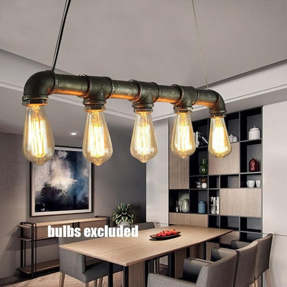 25.6" Water Pipe Ceiling Light, 5-Light Retro Chandelier Steampunk Pendant Lamp Fixture Farmhouse Vintage Pendant Lamp, for Coffee Shop Restaurant Hallway Porch Corridor
