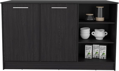 GOWE Kitchen Island Two Cabinets, Three Open Shelves