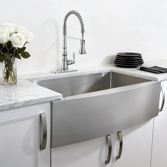 SHACO 33 Inch Stainless Steel Farmhouse Sink, 33x21 Apron Front Farm Sink, 9 Inch Deep 16 gauge Commercial Single Bowl Kitchen Sink