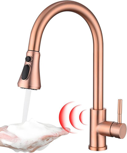 TUTEW Touchless Kitchen Faucet with Pull Down Sprayer, Red Copper Motion Sensor Kitchen Sink Faucet Single Hole, Spot Resist Stainless Steel Single Handle Commercial Modern Faucet