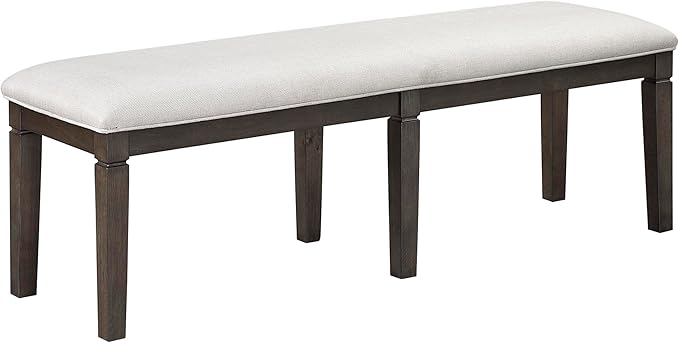 Lexicon Dining Bench with Padded Seat and Wooden Frame, 58" W Entryway Bench, Beige Textured Fabric Upholstered Dining Seat for Kitchen/Living Room, Easy Assembly, Dark Espresso