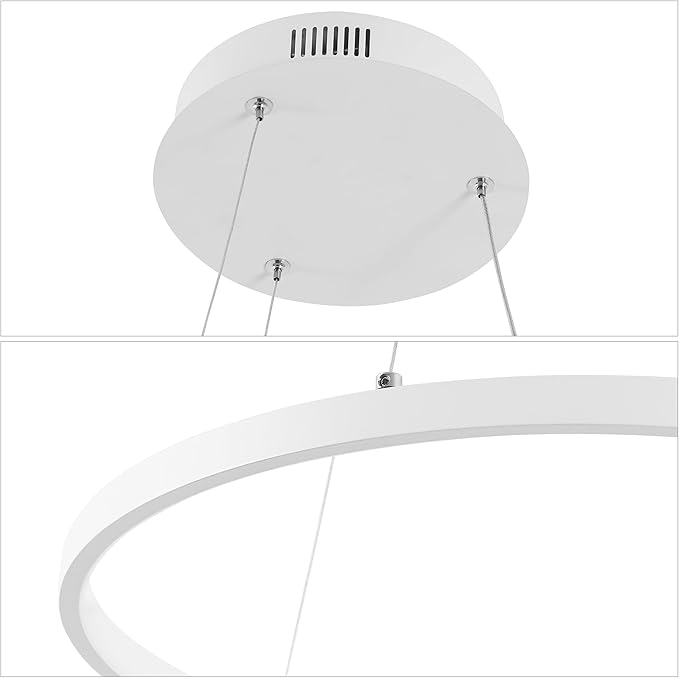 JONATHAN Y 23.75" Matte White Modern Integrated LED Pendant Light, Dimmable Round Hoop Chandelier for Kitchen Island, Dining Room, Adjustable Height Metal Hanging Light (JYL7203I)