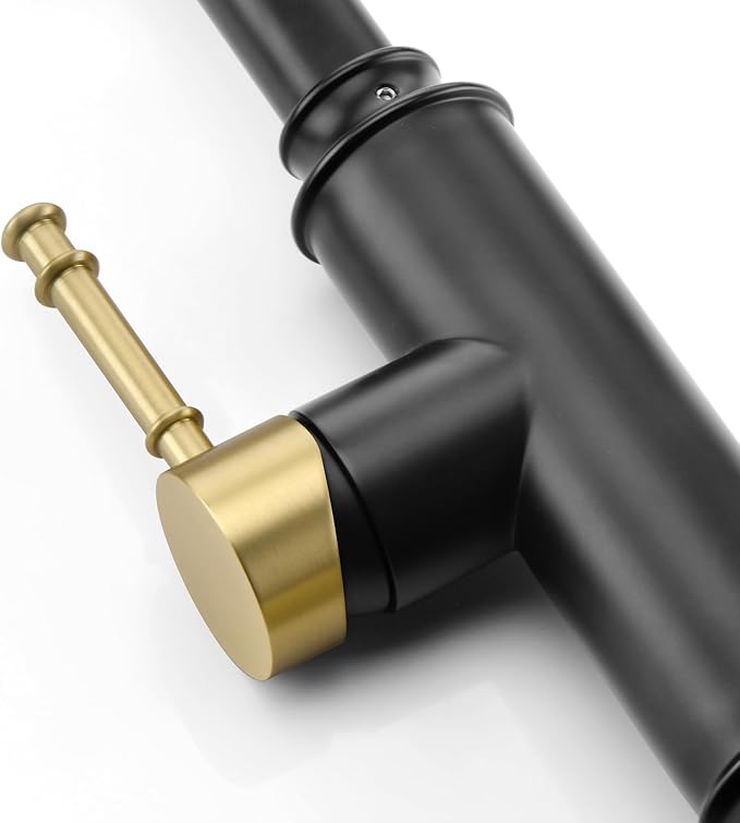 SUMERAIN Single Hole High Arc Kitchen Faucet with Pull Out Sprayer,Black and Gold Pull Down Kitchen Sink Faucet Stainless Steel
