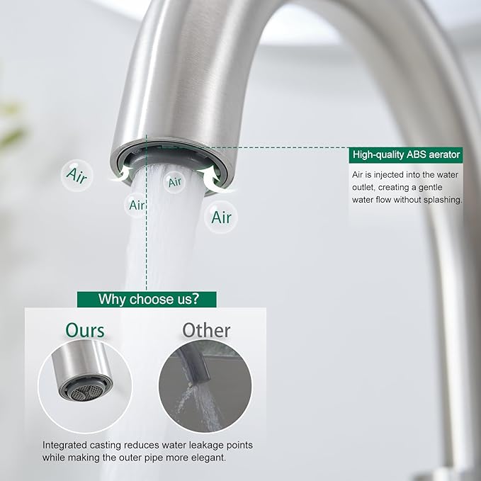 VOTON Bar Sink Faucet, Bathroom Kitchen 360° Rotatable Faucet, Brushed Nickel Single Hole Bathroom Faucets Modern Small Mini Kitchen Bath Utility Vanity Outdoor Lavatory Faucets