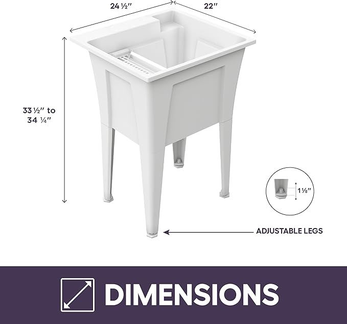24” Utility Sinks for Laundry Room, Garage, Garden, Basement – Noah William Home Indoor and Outdoor Polypropylene Basement Wash Tub - No Faucet Included (White)
