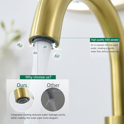 VOTON Bar Sink Faucet, Bathroom Kitchen 360° Rotatable Faucet, Brushed Gold Single Hole Bathroom Faucets Modern Small Mini Kitchen Bath Utility Vanity Outdoor Lavatory Faucets