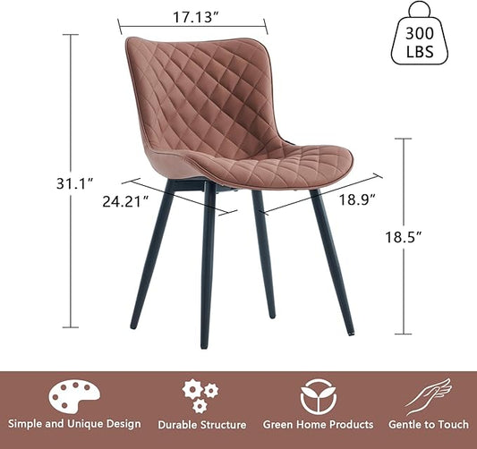 YOUTASTE Mid-Century Modern Dining Chairs Set of 2, Coffee Brown PU Leather Kitchen Accent Chair with Black Metal Legs, for Living Room, Guest Room, Waiting Area