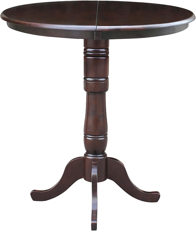 International Concepts 36-Inch Round Top Pedestal Table with 12-Inch Leaf, 42-Inch Bar Height, Rich Mocha