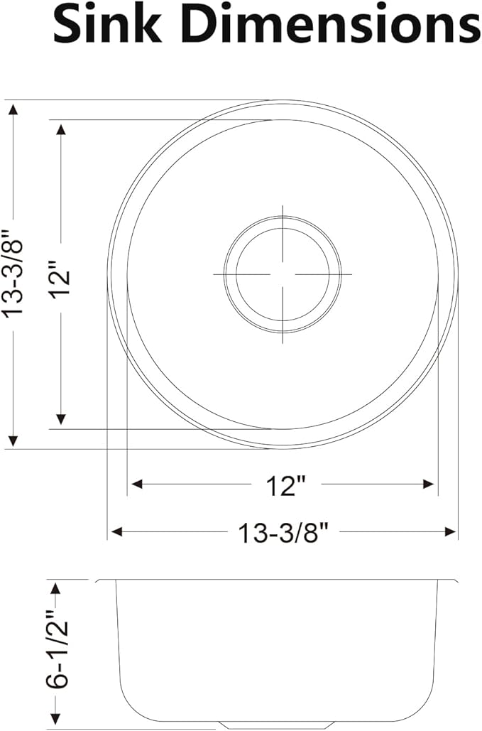 13 inch Stainless Steel Undermount Mini Single Round Bowl Kitchen Bar Sink with Drainer