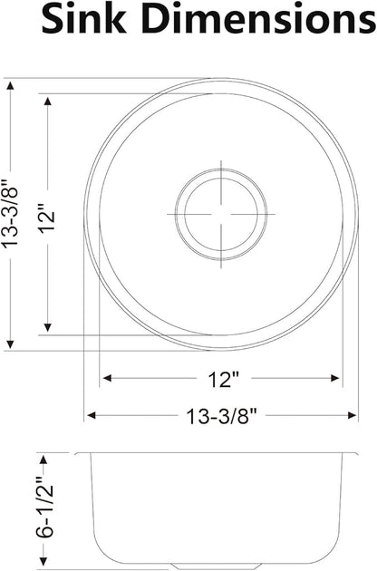 13 inch Stainless Steel Undermount Mini Single Round Bowl Kitchen Bar Sink with Drainer