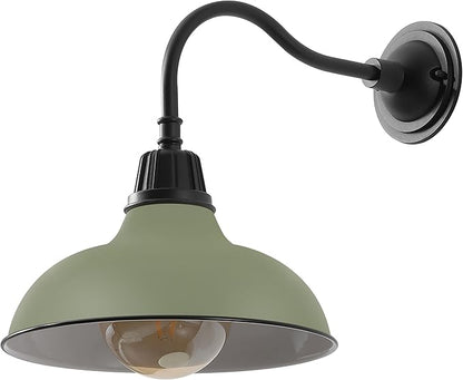 JONATHAN Y 12.25" Matte Olive Green/Black Farmhouse Industrial Outdoor Sconce, LED Gooseneck Wall Light for Porch, Metal Bowl Shade, Dimmable Vintage Exterior Fixture, LED Bulb Included (JYL7613I)