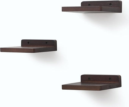 Small Floating Shelf, 5x6 Inch Display Ledges for Wall,Mini Shelves,Rustic Wood Shelf for Bedroom Living Room Bathroom Kitchen (3, Dark Walnut)