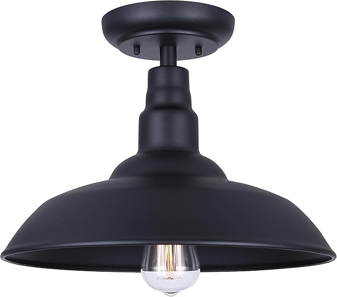 Canarm Valec 1-Light Outdoor Ceiling Light, 14-Inch Black Flush Mount Durable Weather-Resistant Lighting for Porch, Garage and Entryway