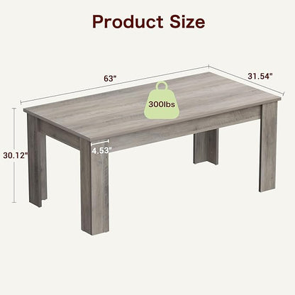 GarveeHome Dining Table for 4-6, Rectangular Dining Room Table with Large Table Top, Farmhouse Wood Dining Dinner Table for Dining Room, Kitchen, Living Room, Retro Gray