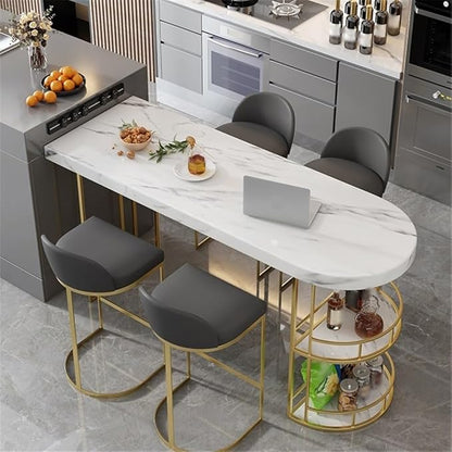 Pub Tables Light Luxury Marble Bar Table with Double Storage Living Room Partition Island High Table Counter Table(Black,140 * 45 * 100cm)