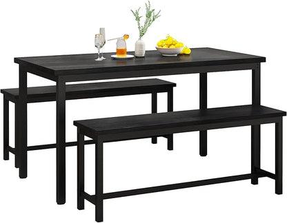 Lamerge Kitchen Table Set with 2 Benches 4 Person Dining Room Table Set for Home Kitchen, Dining Room, Restaurant, Space Saving, Black, 43.3''L x23.6''W x28.5''H (43B)