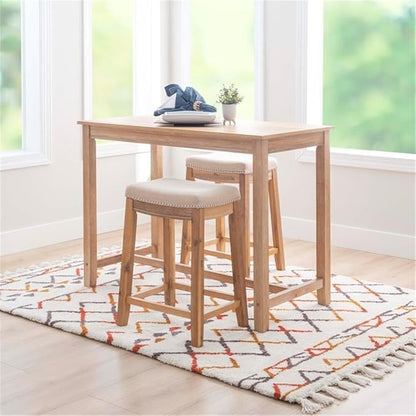 Linon Claridge Three Piece Counter Dining Set Padded Seats in Natural Brown Wood
