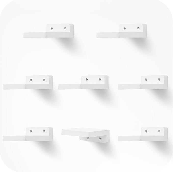 Small Floating Shelf, 4x4 Inch Display Ledges for Wall,Mini Shelves,Rustic Wood Shelf for Bedroom Living Room Bathroom Kitchen (8, Rustic White)