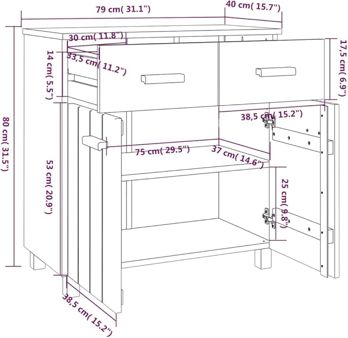 White Sideboard Buffet Cabinet with Storage, Solid Pine Wood Countertop, 31.1 x 15.7 x 31.5 in, Modern Console Table for Coffee Station, Dining Room, Kitchen or Entryway