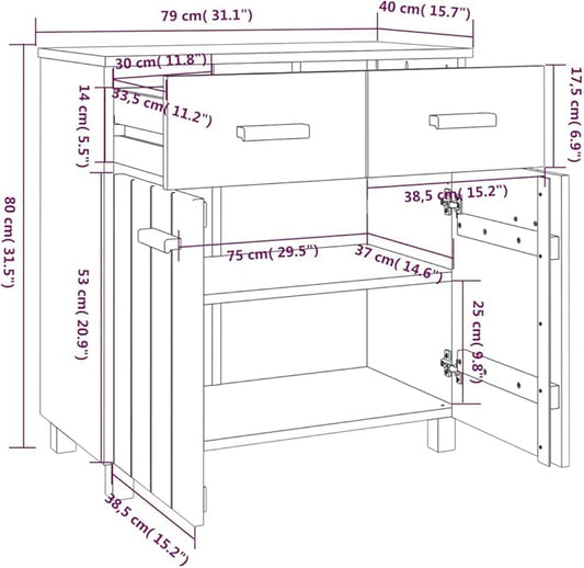 White Sideboard Buffet Cabinet with Storage, Solid Pine Wood Countertop, 31.1 x 15.7 x 31.5 in, Modern Console Table for Coffee Station, Dining Room, Kitchen or Entryway