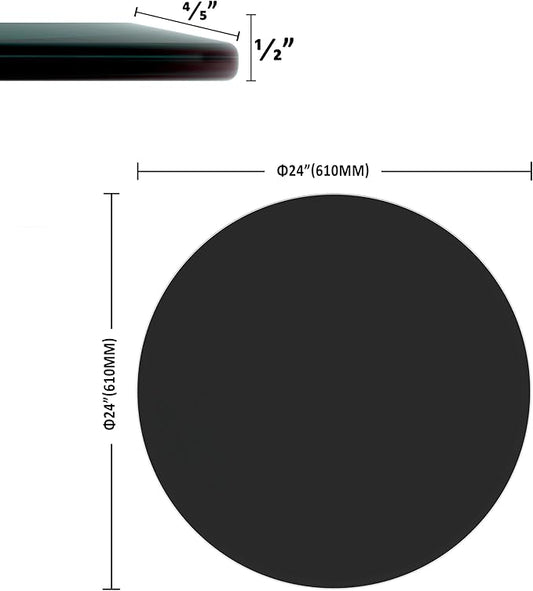 24 inch Round Glass Table Top - Black Tempered Glass Surface Protector - Safe 1/2" Thick Beveled Edge - Useful for Replacement,Dining Table, Patio, Coffee and End Table,Indoor & Outdoor