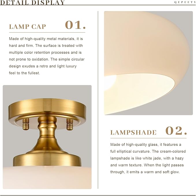 Mid Century Modern Flush Mount Ceiling Light Fixture with Cream White Glass Shade, 15.74 Inch Minimalist Chandelier for Bedroom Kitchen, Easy to Install, E26 Base