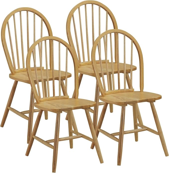 SIMOE Windsor Dining Chairs Set of 4, Farmhouse Kitchen Chairs with Spindle Back, Solid Wood Legs, Oak Wooden Dining Chairs for Living Dining Room, Restaurant