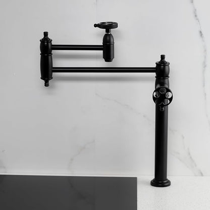 Kingston Brass KS3700RKZ Wendell Two-Handle 1-Hole Deck Mount Pot Filler Faucet with Knurled Handle in Matte Black