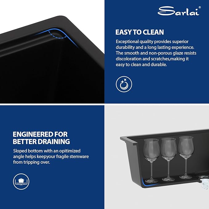 Sarlai 33 Granite Composite Kitchen Sink - 33 x 19 inch Black Undermount Granite Sink Ledge Workstation Matte Black Granite Composite Quartz Single Bowl Under Counter Sinks Basin