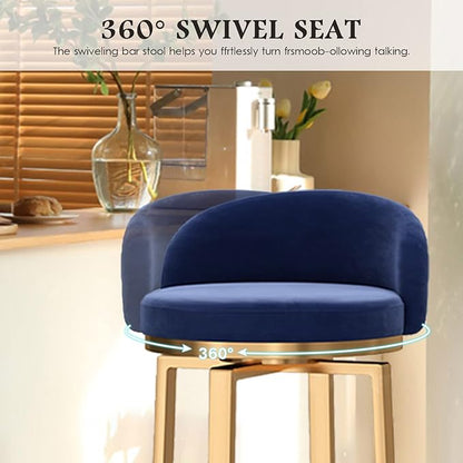 Swivel Stools Gold Metal Leg Height stools with Back High Dining Chairs for Home Kitchen Island-Grey 2 Pcs-25.6in Sitting (Blue 1 Pcs)