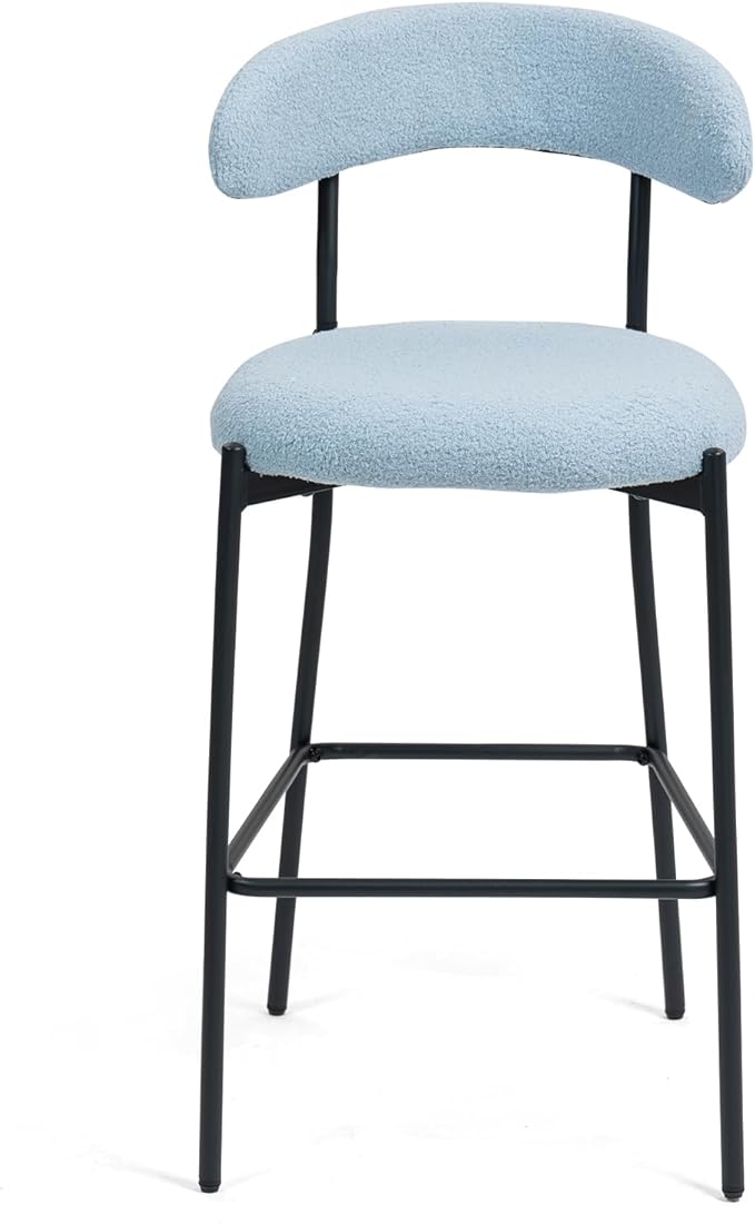 26'' Counter Height bar stools Fabric Cover Kitchen Island Counter bar Stool with Black Powder Coating Base and footrest(Blue)