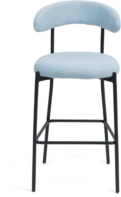 26'' Counter Height bar stools Fabric Cover Kitchen Island Counter bar Stool with Black Powder Coating Base and footrest(Blue)