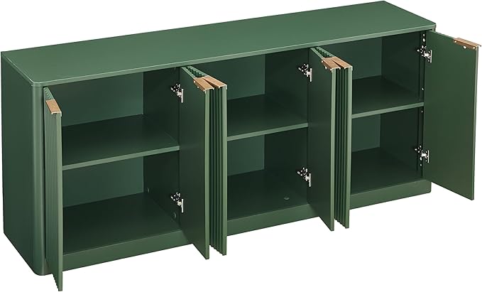 Ball & Cast 67" Modern Fluted Sideboard Buffet Cabinet with Storage,Curved Design Kitchen Coffee Bar Cabinet with 6 Doors & Shelves,Wood Credenza Cabinets Media Console for Living Room,Green