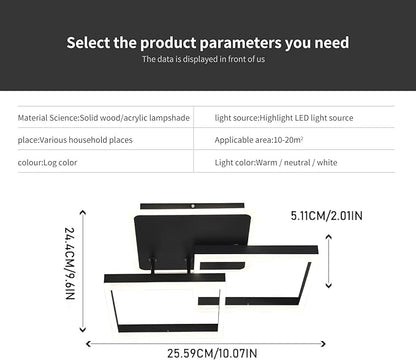 Garwarm Modern LED Ceiling Light, Dimmable 3 Heads Squares Ceiling Lamp Fixture with Remote, Acrylic Metal Flush Mount Ceiling Chandelier Lighting for Living Room Bedroom (70W, Black)