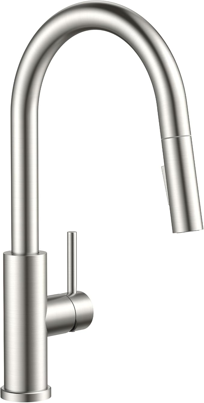 FORIOUS Kitchen Faucets with Pull Down Sprayer, Brushed Nickel Classic Single Handle Stainless Steel High Arc Faucet for Kitchen Sink, 1 Hole with Deck Plate Sink Faucet for Bar RV Farmhouse Laundry