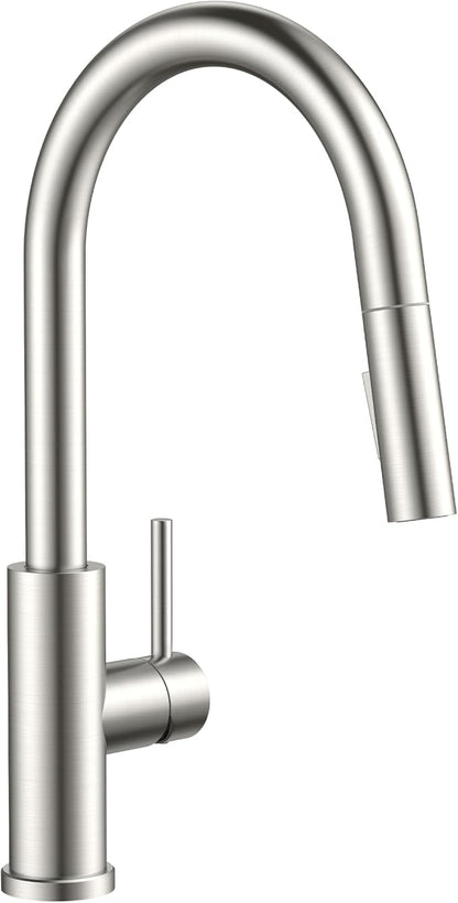 FORIOUS Kitchen Faucets with Pull Down Sprayer, Brushed Nickel Classic Single Handle Stainless Steel High Arc Faucet for Kitchen Sink, 1 Hole with Deck Plate Sink Faucet for Bar RV Farmhouse Laundry