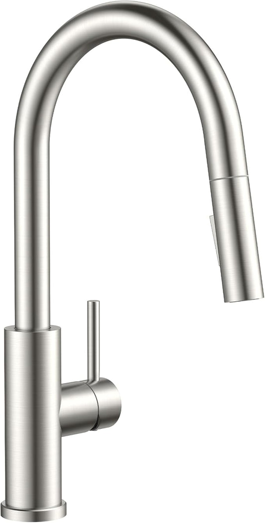 FORIOUS Kitchen Faucets with Pull Down Sprayer, Brushed Nickel Classic Single Handle Stainless Steel High Arc Faucet for Kitchen Sink, 1 Hole with Deck Plate Sink Faucet for Bar RV Farmhouse Laundry